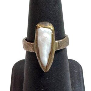 Artisan handmade statement sterling silver large baroque Pearl Size 6 ring Vtg